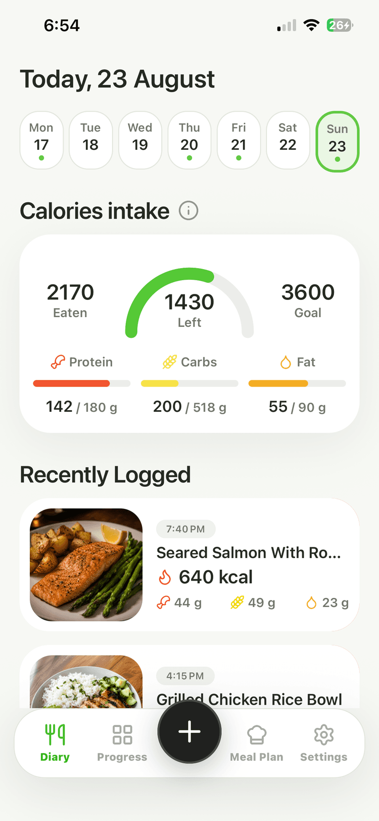 AppyDiet main home dashboard